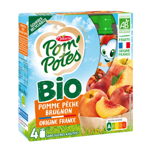 Pom'potes Compote Pêche Pomme Brugnon Bio 4x90g
