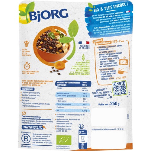 Bjorg Lentilles & carottes Bio 250g