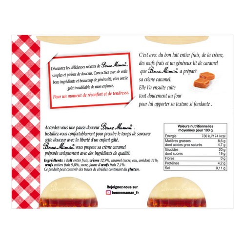 Bonne Maman Crème aux œufs frais, caramel 4x100g