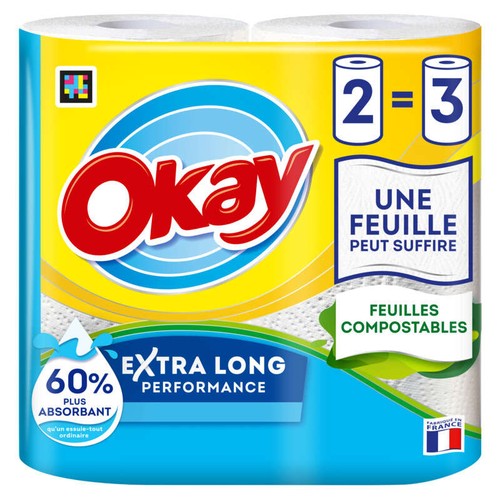 Okay Essuie-Tout Blanc Extra Long x2