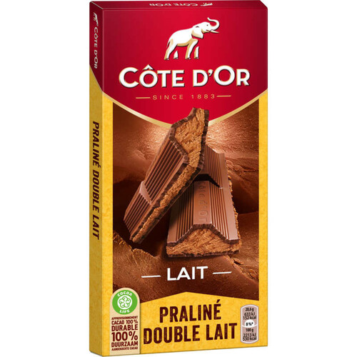 Côte d'Or Tablette Chocolat au Lait fourré Praliné et Double Lait 200g