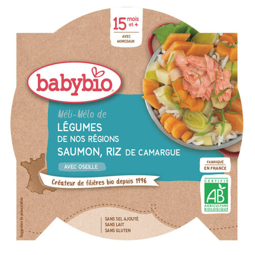 BabyBio Méli-mélo de Légumes Saumon & Riz Dès 15 mois 260g