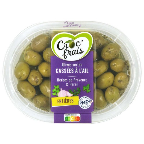 Croc'Frais Olives Vertes Entières Cassées à l'ail 250g