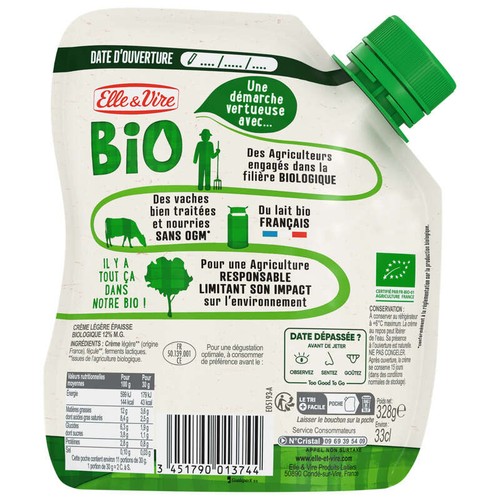 Elle & Vire Crème Épaisse Légère Bio 328g