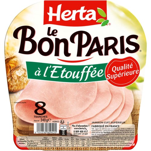 Herta Le Bon Paris Jambon à l'étouffée 8 tranches 340g