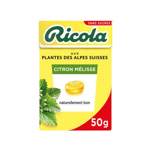 Ricola Aux Plantes Des Alpes Suisses Citron Mélisse Sans Sucres 50g