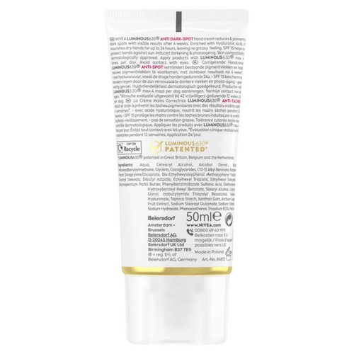 Nivea Crème mains correctrice luminous630® FPS15 - 50ml