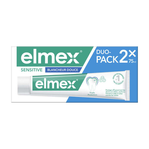 Elmex Dentifrice Sensitive Blancheur 0% colorants 2x75ml