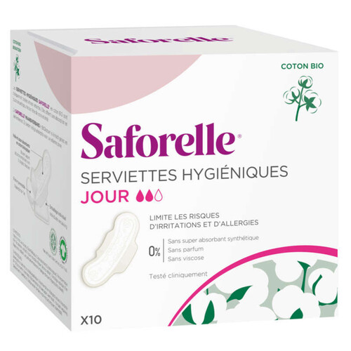 Saforelle Serviettes Hygiéniques Jour Coton Bio x10