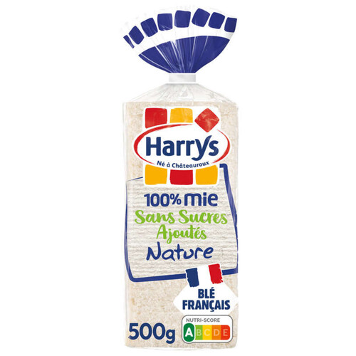 Harrys pain de mie 100% mie nature sans croute sans sucres ajoutes sans additifs 500g