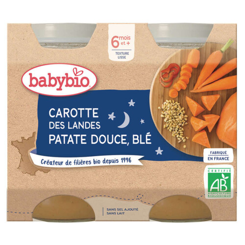 [Par Naturalia] Babybio Petits Pots Carotte et Patate Douce 6M 2x200g Bio