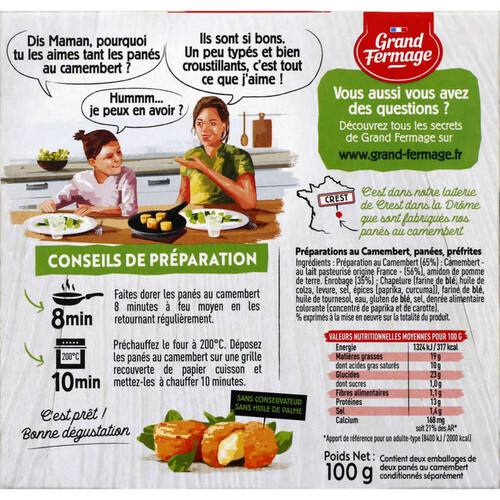 Grand Fermage Préparations panées au camembert, préfrites 100G