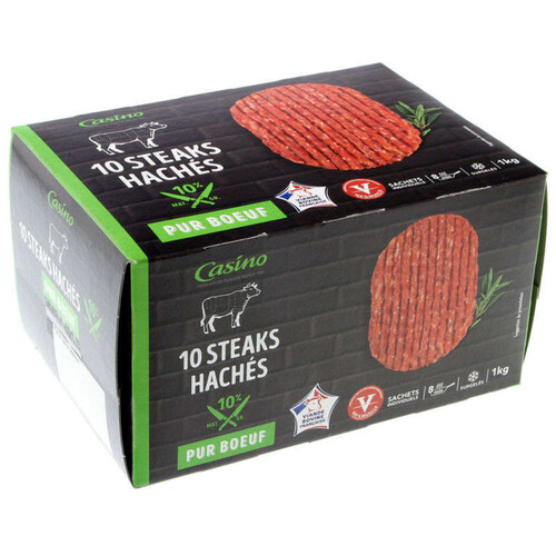 Casino Steaks hâchés - Pur bœuf - 10% m.g. - x10 - 1kg