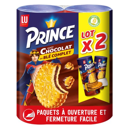 Lu Prince Biscuits fourrés au Chocolat Blé Complet 2x300g