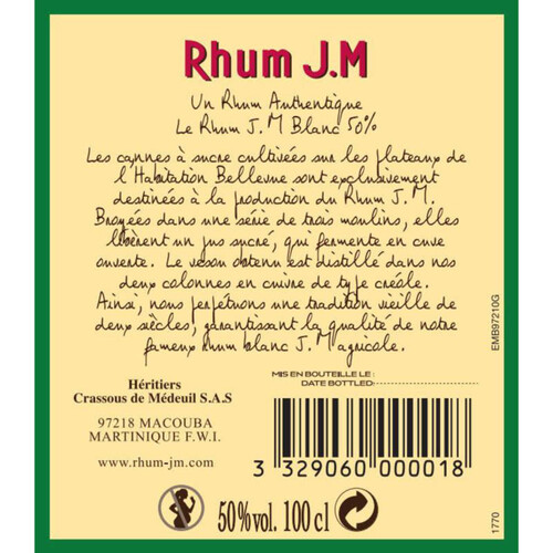 JM Rhum Blanc 50° 1L