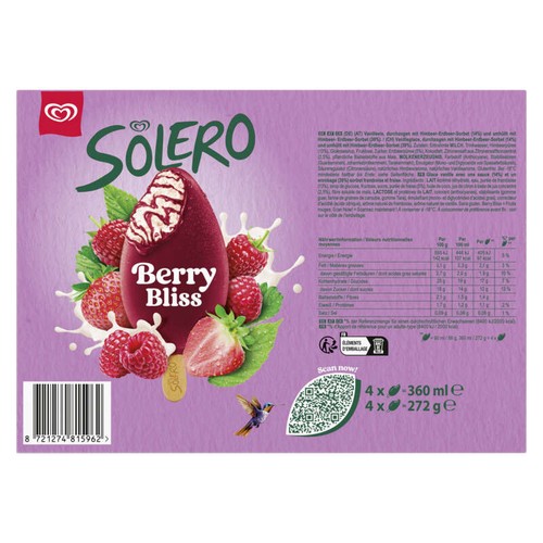 Solero Glace Bâtonnet Fruits Rouges 4x90ml