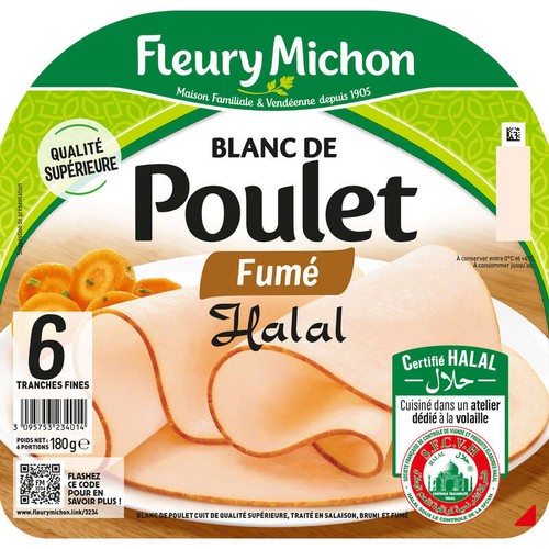 Fleury Michon Blanc De Poulet Fumé Halal Tranches Fines x6