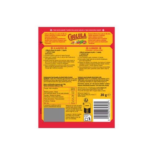 Cholula Mélange d'Épices pour Fajitas 20g
