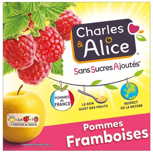 Charles & Alice Dessert Pomme framboise sans sucres ajoutés 4x100g