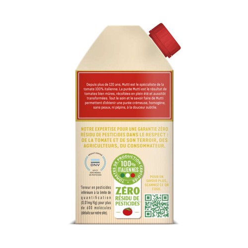 Mutti Purée de tomates Zéro résidu de pesticides 500g