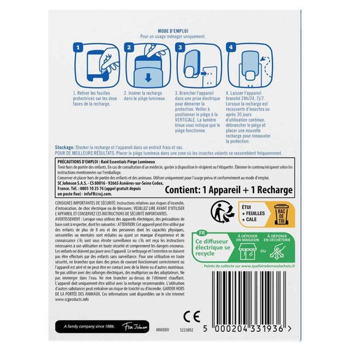 Raid Essentials Diffuseur Piège Lumineux pour Insectes