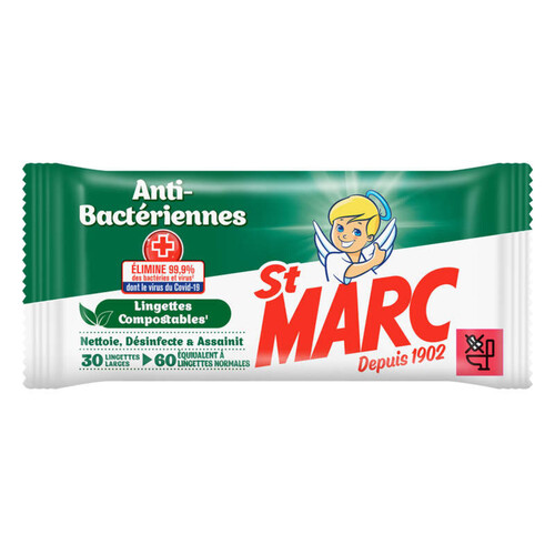 St Marc Lingettes Compostables Antibacteriennes X30