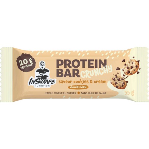 Inshape Nutrition Barre Protéinée Cookies Chocolat Blanc 55g