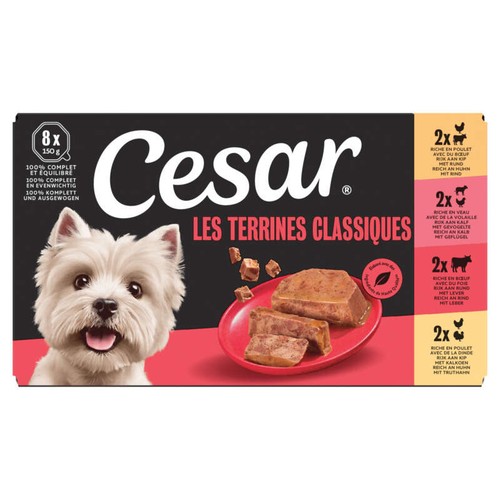 Cesar Terrines classiques pour chien adulte 4 variétés 8x150g