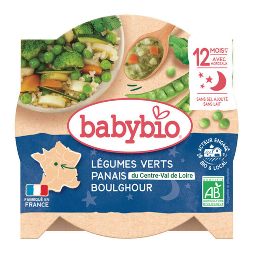 Babybio Assiette Bonne Nuit Poêlée de Légumes Verts Panais Boulghour à La Coriandre 230g