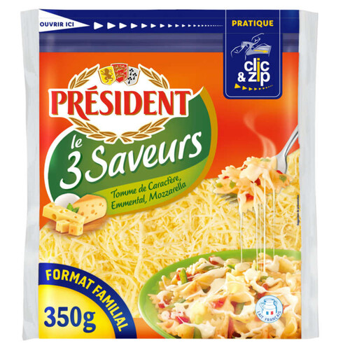 Président Le 3 Saveurs Râpé : Tomme, Emmental & Mozzarella 350g