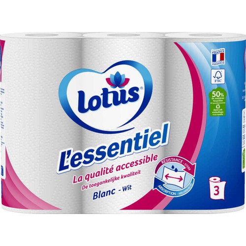 Lotus L'essentiel Blanc Rouleaux Essuie-tout x3